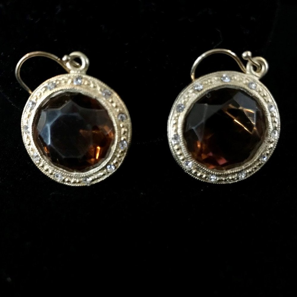 New 14k Gold Plated Circle CZ Pave and Stone Earri